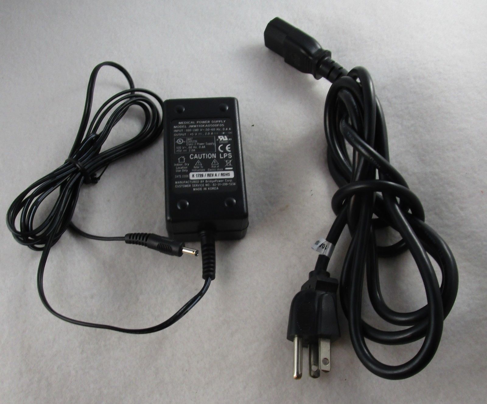 New BridgePower Corp JMW110KA0500F05 Rev A Medical Power Supply 5V 2.0A ac adapter